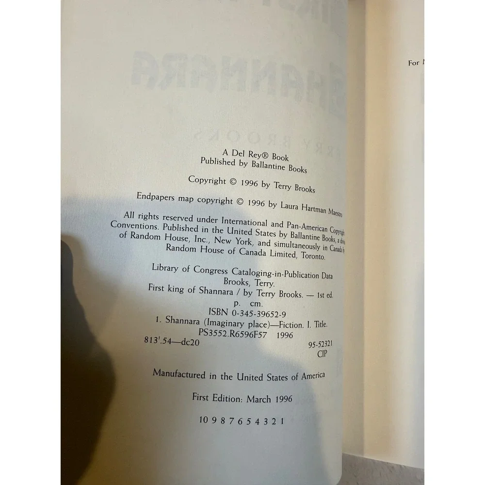 First King of Shannara Terry Brooks 1st Edition Hardcover 1996 Fantasy Del Rey